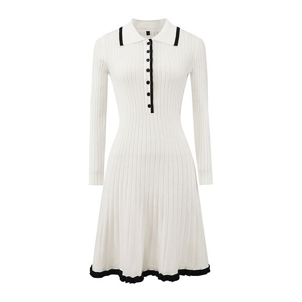 polo knit midi dress Pink Knit Polo Dress - Ribbed Midi Cotton Dress with Buttons