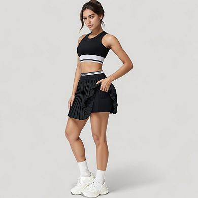 Women's Pleated Tennis Skirt with Built-In Shorts and Side Pocket for Functional Movement