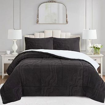 Marcielo 3 pc Wave Jacquard Soft Plush Comforter Set