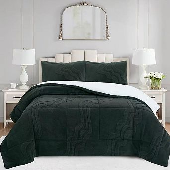 Marcielo 3 pc Wave Jacquard Soft Plush Comforter Set
