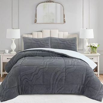 Marcielo 3 pc Wave Jacquard Soft Plush Comforter Set
