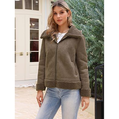 Faux Shearing Fur Winter Coat for Women Warm Thick Fur Lined Faux Leather Jacket