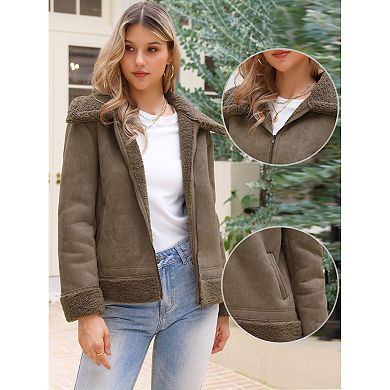 Faux Shearing Fur Winter Coat for Women Warm Thick Fur Lined Faux Leather Jacket