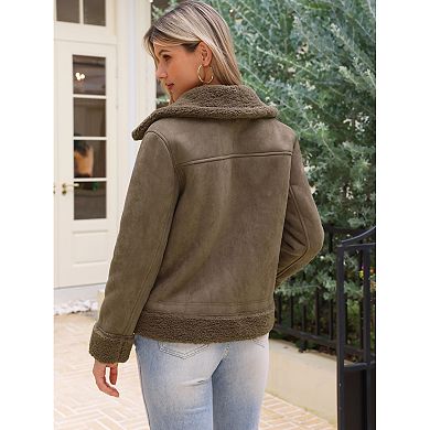 Faux Shearing Fur Winter Coat for Women Warm Thick Fur Lined Faux Leather Jacket