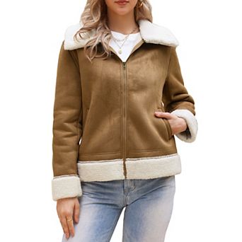 Faux Shearing Fur Winter Coat for Women Warm Thick Fur Lined Faux Leather Jacket