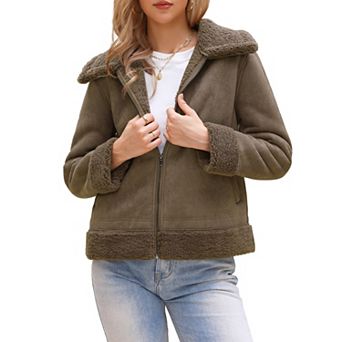 Faux Shearing Fur Winter Coat for Women Warm Thick Fur Lined Faux Leather Jacket
