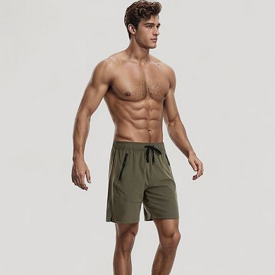 Men's Swim Trunks with Zipper Pockets and Adjustable Drawstring