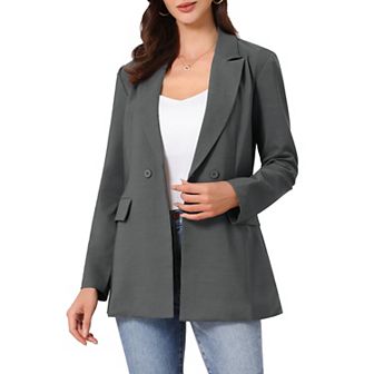 Work Blazer for Women Business Long Sleeve Collared Dressy Casual Belted Suit Jacket