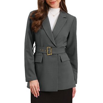 Work Blazer for Women Business Long Sleeve Collared Dressy Casual Belted Suit Jacket