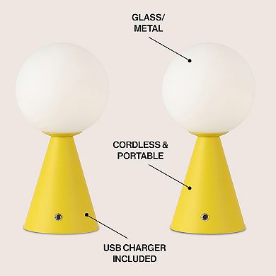 11.75" Globe Rechargeable/Cordless Dimmable Integrated LED Table Lamp with Touch Sensor (Set of 2)