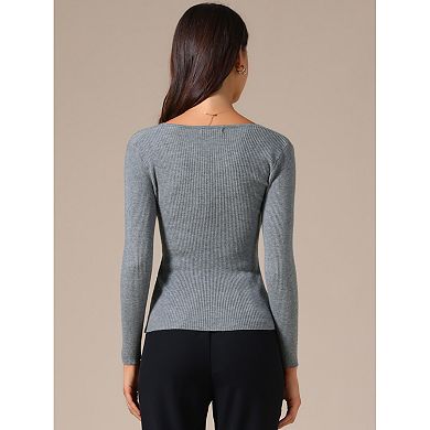 Women's V-Neck Knitted Sweaters Ruched Button Long Sleeve Cross Wrap Slim Fit Tops