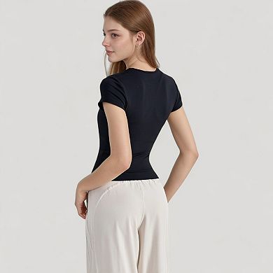 Women's Short Sleeve Fitted Crew Neck Top with Stretch Fabric for Comfortable Everyday Look