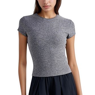 Women's Short Sleeve Fitted Crew Neck Top with Stretch Fabric for Comfortable Everyday Look
