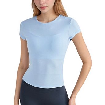 Women's Short Sleeve Fitted Crew Neck Top with Stretch Fabric for Comfortable Everyday Look