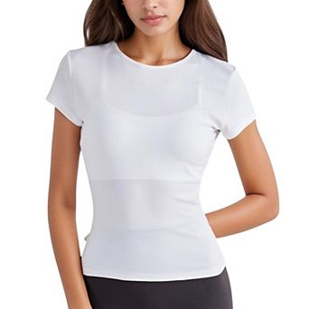 Women's Short Sleeve Fitted Crew Neck Top with Stretch Fabric for Comfortable Everyday Look