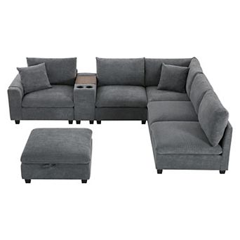 Merax 140'' Oversized Modular Sectional Sofa with Movable Storage Ottoman and Console