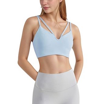 Women's V-Neck Double Strap Sports Bra Top with Lightweight Stretch Fabric and Soft Support