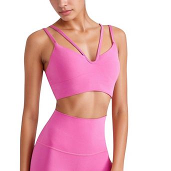 Women's V-Neck Double Strap Sports Bra Top with Lightweight Stretch Fabric and Soft Support