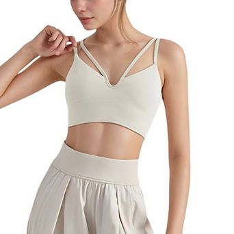 Women's V-Neck Double Strap Sports Bra Top with Lightweight Stretch Fabric and Soft Support