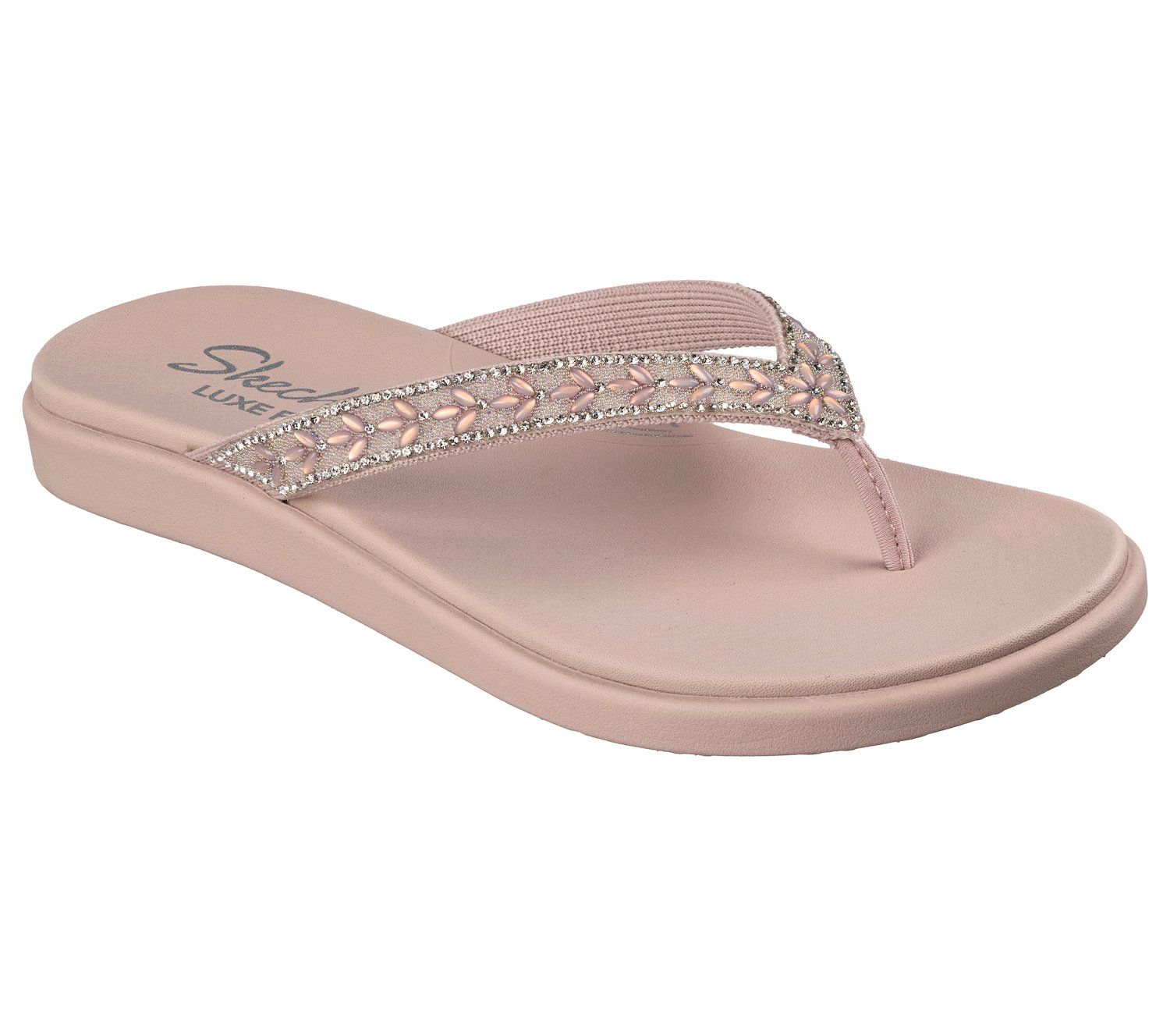 Женские сандалии Skechers Meditation Luxe Classic Romance Cushioned Flip Flop, цвет: Пудровый розовый — фото 1