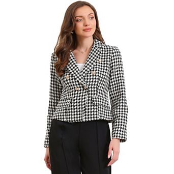 Notch Lapel for Women Houndstooth Buttons Long Sleeves Casual Blazer