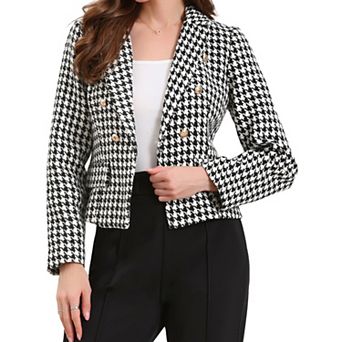 Notch Lapel for Women Houndstooth Buttons Long Sleeves Casual Blazer