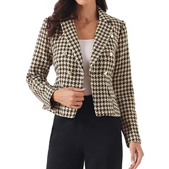 Notch Lapel for Women Houndstooth Buttons Long Sleeves Casual Blazer