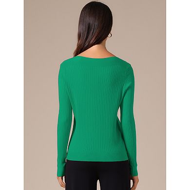 Women's Boat Neck Long Sleeve Sweaters Casual Knit Pullover Tops