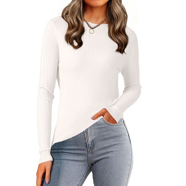 Women's Boat Neck Long Sleeve Sweaters Casual Knit Pullover Tops