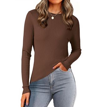 Women's Boat Neck Long Sleeve Sweaters Casual Knit Pullover Tops