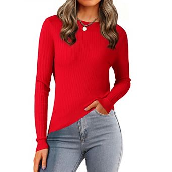 Women's Boat Neck Long Sleeve Sweaters Casual Knit Pullover Tops