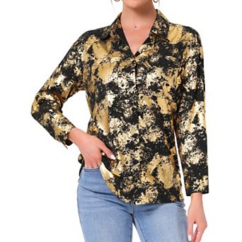 Button Down Shirts for Women Trendy Casual V Neck Long Sleeve Blouse Party Shirt with Pockets