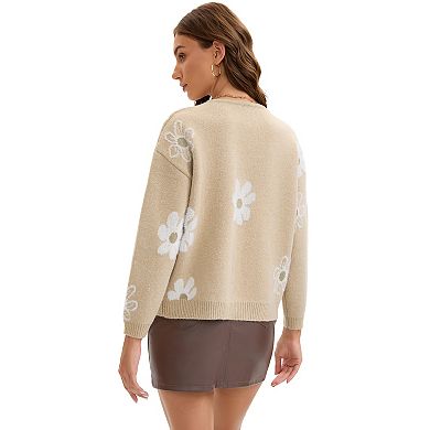 Floral Cardigan Sweaters for Women V Neck Button Down Open Front Long Sleeve Knit Outerwear