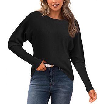 Women's Batwing Long Sleeve Oversized Sweaters Crewneck Knit Loose Tops