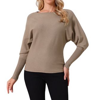 Women's Batwing Long Sleeve Oversized Sweaters Crewneck Knit Loose Tops