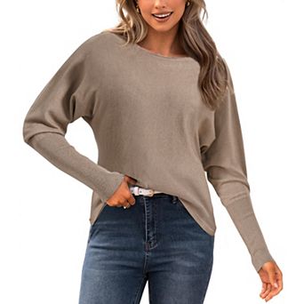 Women's Batwing Long Sleeve Oversized Sweaters Crewneck Knit Loose Tops
