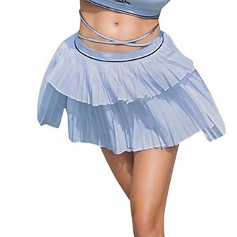 Women's Athletic Pleated Mini Skirt with Double Layer Mesh Design and Contrast Waistband