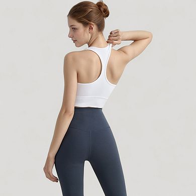 Women's Scoop Neck Sports Bra Top with Wide Straps and Soft Stretch Fit