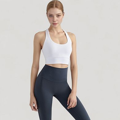 Women's Scoop Neck Sports Bra Top with Wide Straps and Soft Stretch Fit