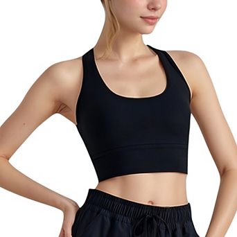 Women's Scoop Neck Sports Bra Top with Wide Straps and Soft Stretch Fit
