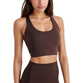Women's Scoop Neck Sports Bra Top with Wide Straps and Soft Stretch Fit