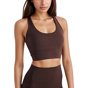 Women's Scoop Neck Sports Bra Top with Wide Straps and Soft Stretch Fit