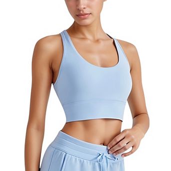 Women's Scoop Neck Sports Bra Top with Wide Straps and Soft Stretch Fit