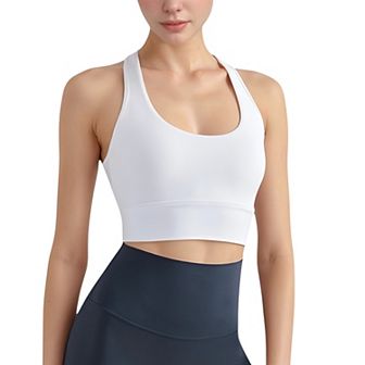 Women's Scoop Neck Sports Bra Top with Wide Straps and Soft Stretch Fit