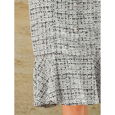 Women's Bodycon Mermaid Dress Tweed Long Sleeve Elegant Cocktail Fishtail Dresses