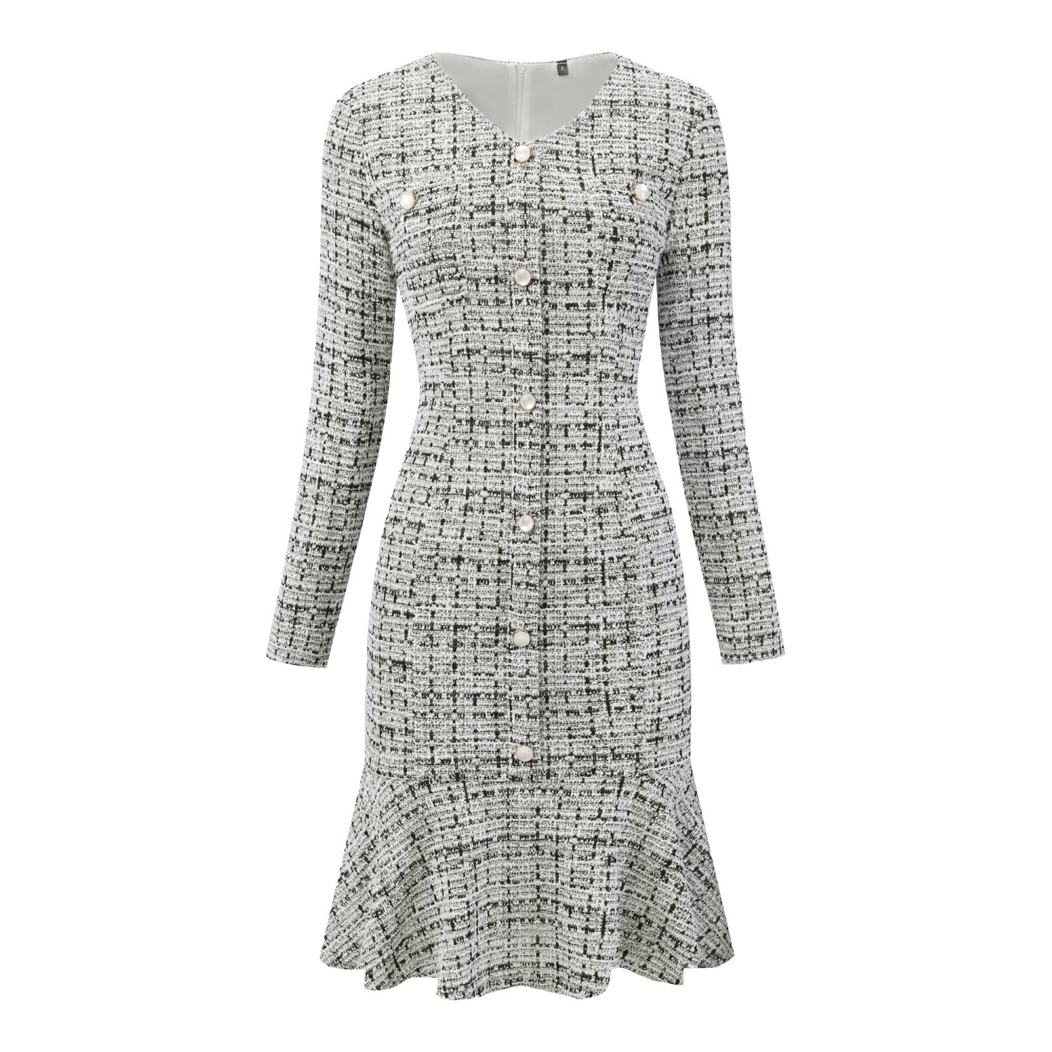 Женские платья Bodycon Mermaid Dress Tweed Long Sleeve Elegant Cocktail Fishtail Dresses
