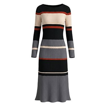 Women's Striped Sweater Dress Long Sleeve Casual Work Ribbed Knit Bodycon Dresses