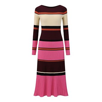 Women's Striped Sweater Dress Long Sleeve Casual Work Ribbed Knit Bodycon Dresses
