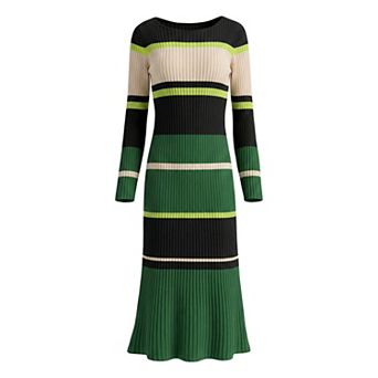 Women's Striped Sweater Dress Long Sleeve Casual Work Ribbed Knit Bodycon Dresses