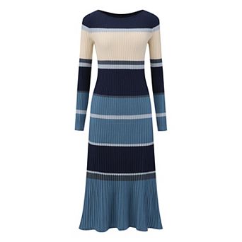 Women's Striped Sweater Dress Long Sleeve Casual Work Ribbed Knit Bodycon Dresses